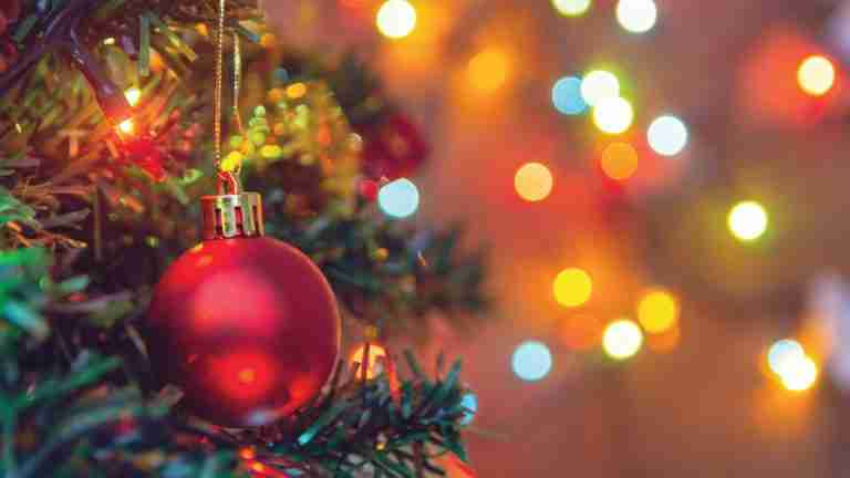 Red Christmas Tree Ornament with sparkling holiday lights