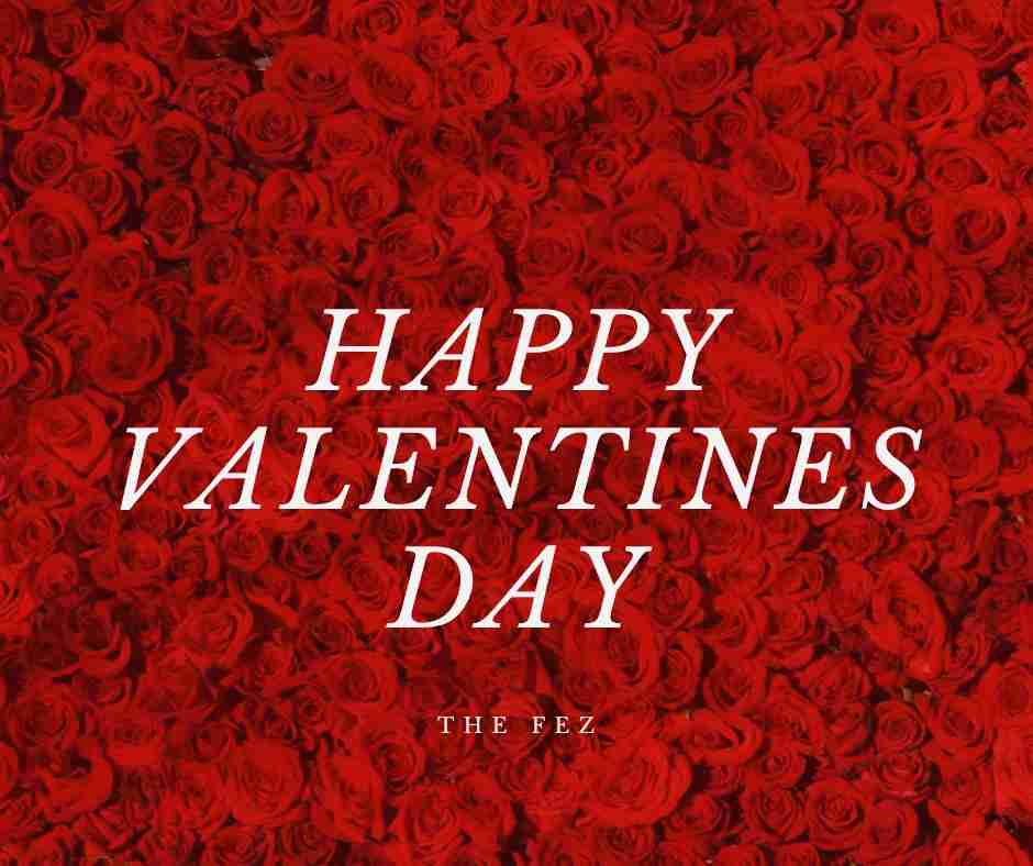 Happy Valentines Day graphic on red roses