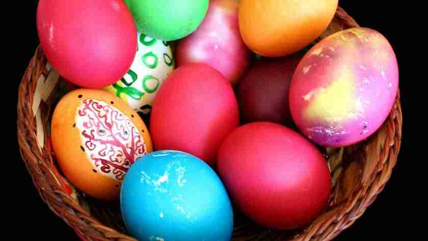 Colored Easter eggs in a basket