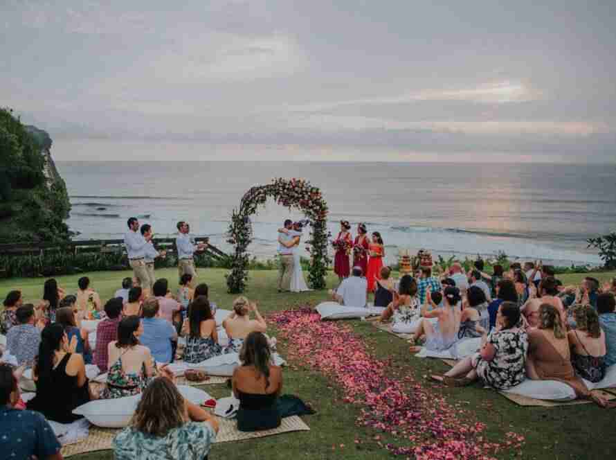 Destination outdoor wedding with picnic theme