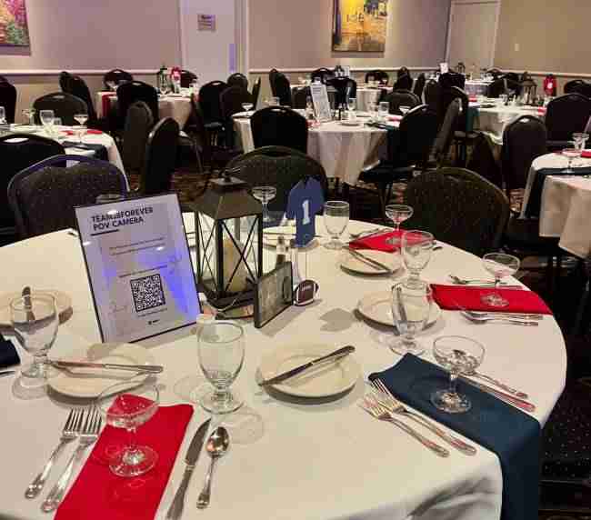 Terrace Room red, white, and blue wedding setup