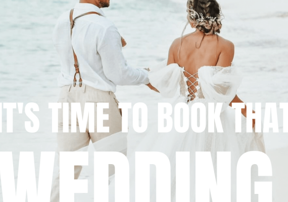 Bride and groom at beach wedding