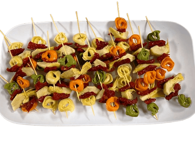 Delectable Tortellini Skewers for hors d'oeuvres displays.