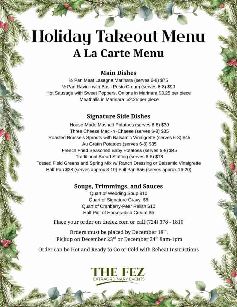 Holiday A La Carte Menu 2026