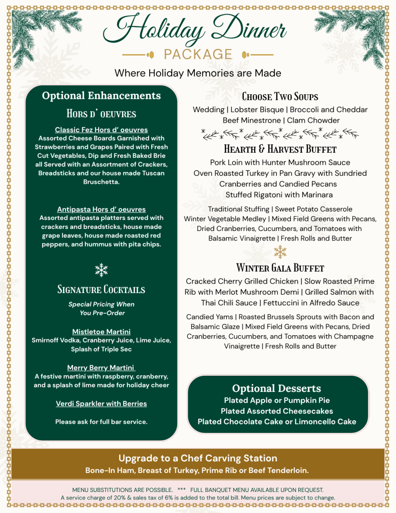 The Fez 2026 Holiday Dinner Menu