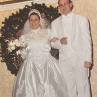 Bride and Groom descend Grand Ballroom Bridal Staircase at Wedding in November 1999