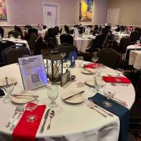Terrace Room red, white, and blue wedding setup